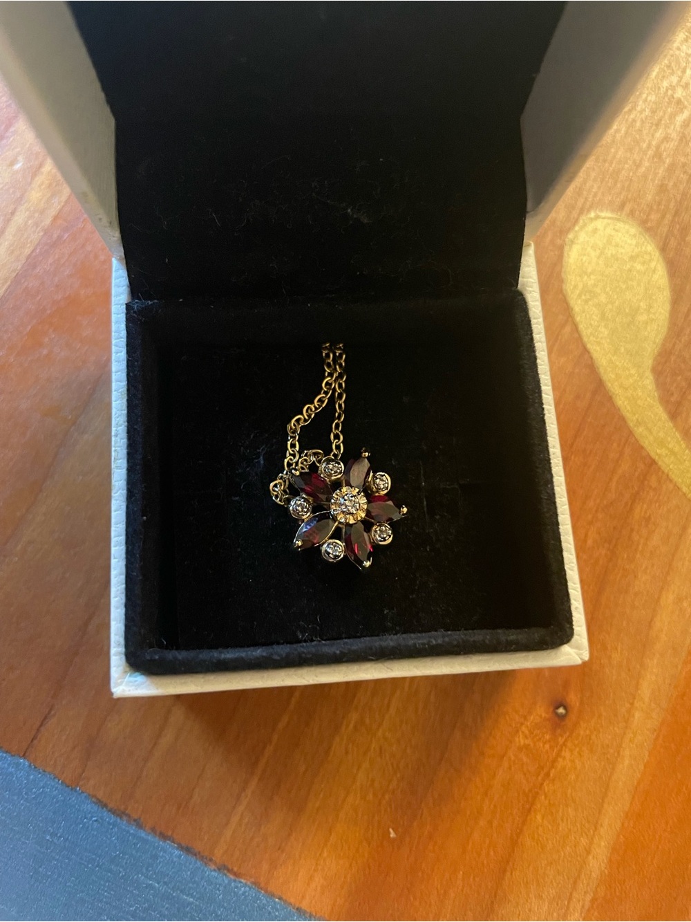 Gold-Tone Red Crystal Floral Pendant Necklace